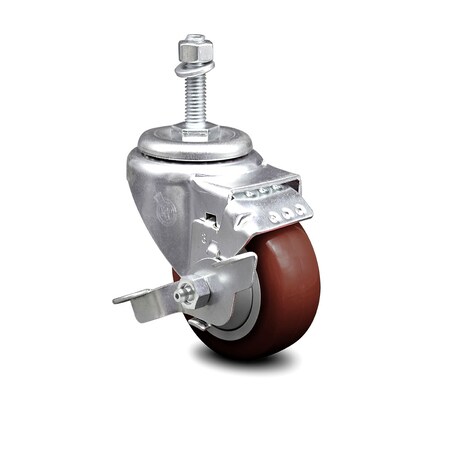 Service Caster 3 Inch Maroon Polyurethane Wheel Swivel 10mm Threaded Stem Caster with Brake SCC-TS20S314-PPUB-MRN-TLB-M1015